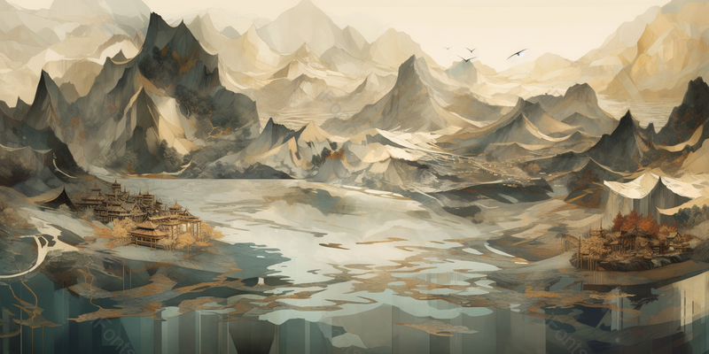 山水风景手绘创意中国风古复古风几何水墨画,插画/手绘图,插画/手绘图库,插画/手绘图下载,插画/手绘